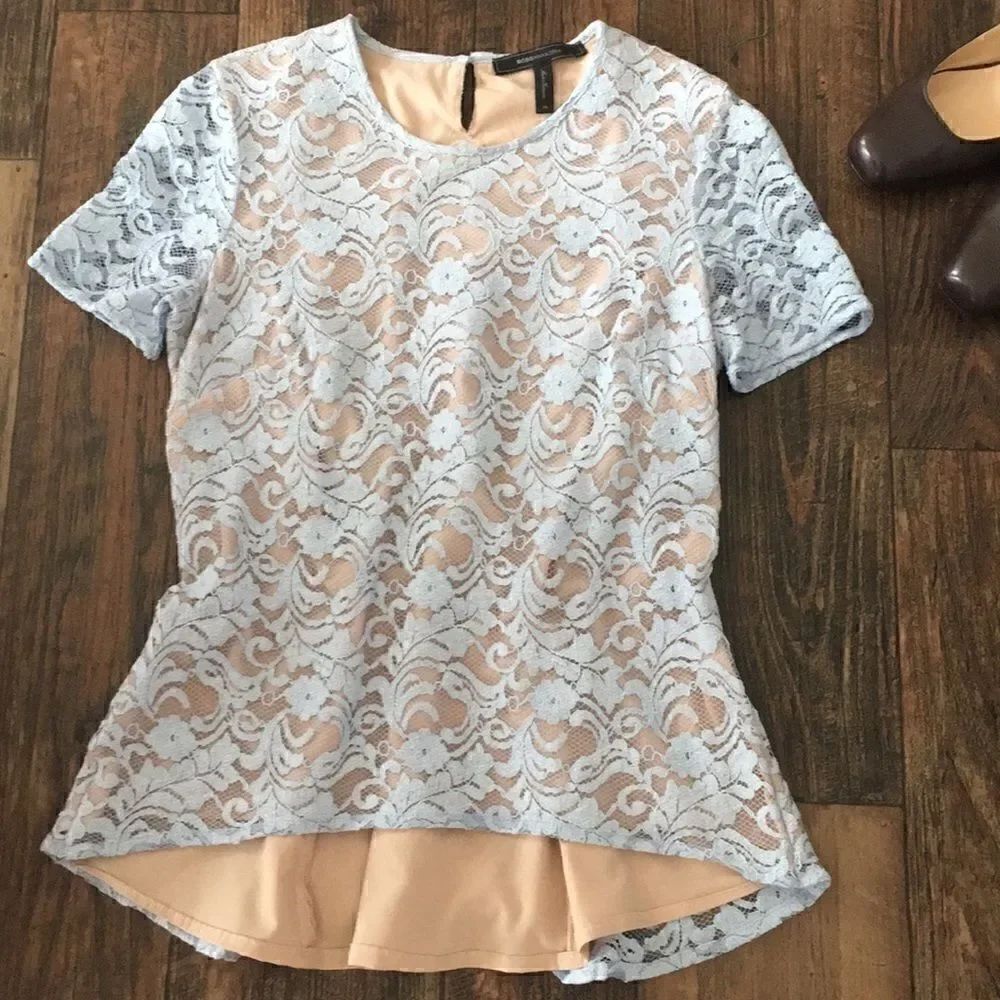 BCBGMAXAZRIA | Lt Blue/Nude Cacey Lace Top | XS